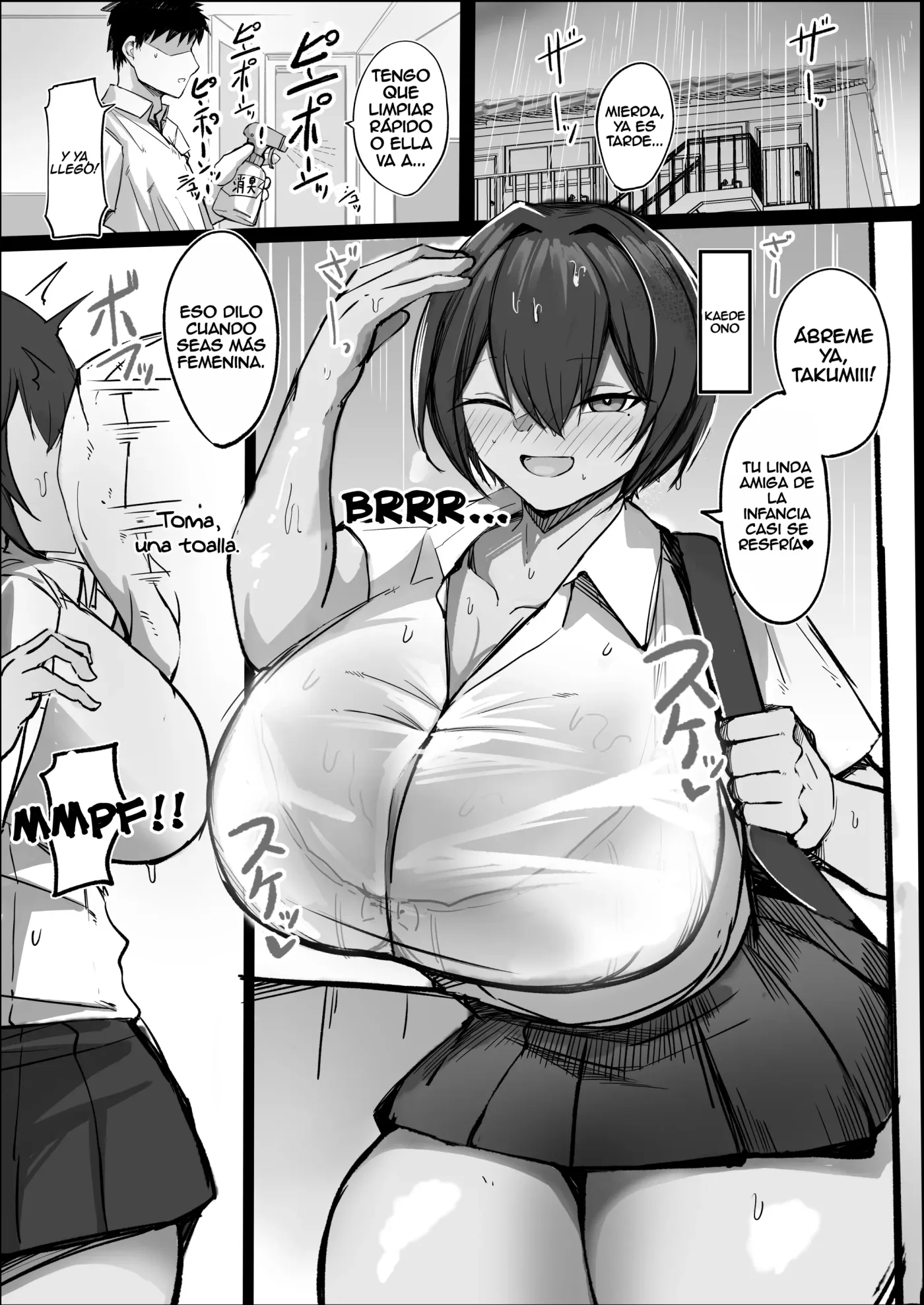 Otoko Tomodachi Mitai na Bakunyuu Osananajimi ga Furo o Kari ni Kuru Hon | Mi amiga de la infancia tetona que es como un amigo más viene a pedirme prestada la ducha capítulo 1 página 2