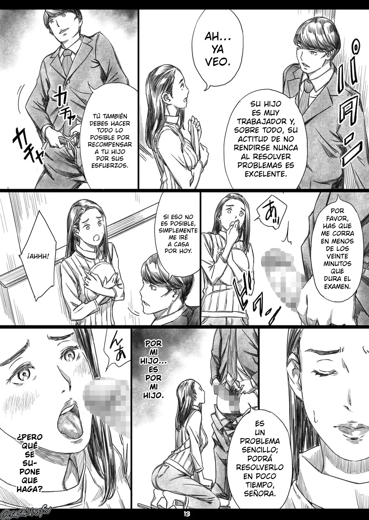 Musuko no Mae de Dosukebe Kyouiku Sareta Ojuken Mama | Madre que ayudaba a su hijo a prepararse para los exámenes, es sometida a una educación obscena frente a él capítulo 1 página 12